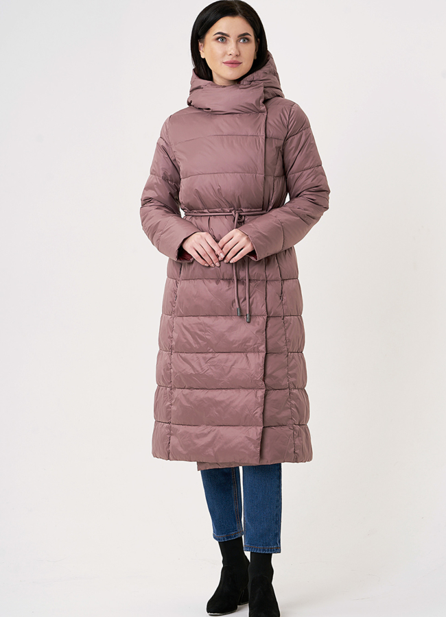 Пуховик женский на поясе с капюшоном модель № 110123 в кредит