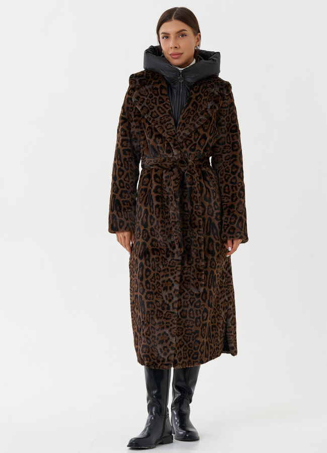 фото Пальто из эко меха со съемным капюшоном модель № 28641