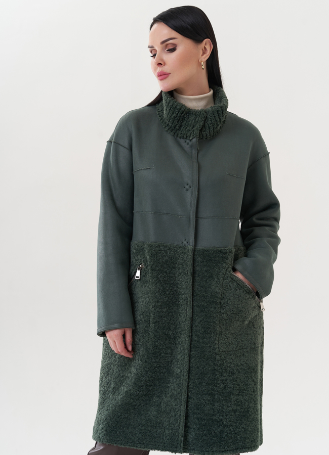 Двухсторонняя эко дубленка с поясом модель № 26733 универмаг малина