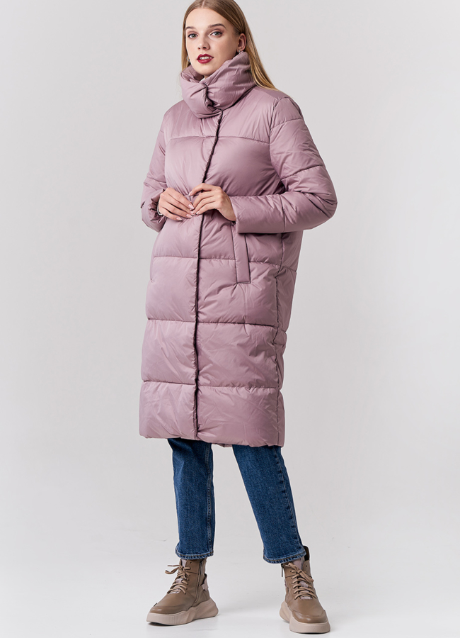 фото Удлиненный женский пуховик с воротником стойкой модель № 21890