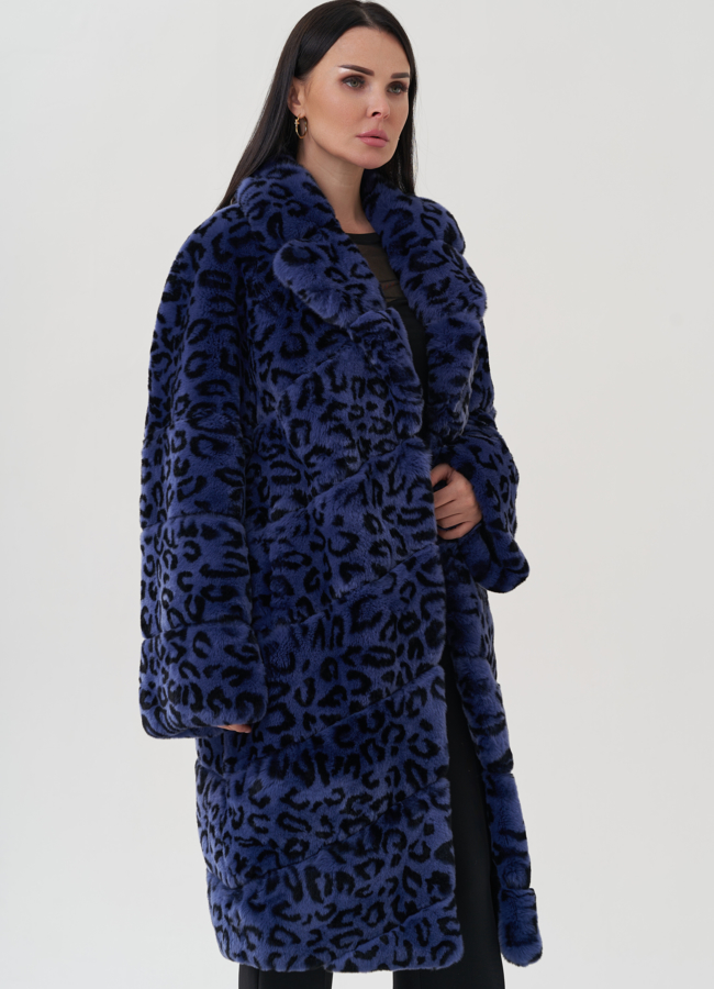 фото Шуба из меха кролика с анималистичным принтом модель № 25312