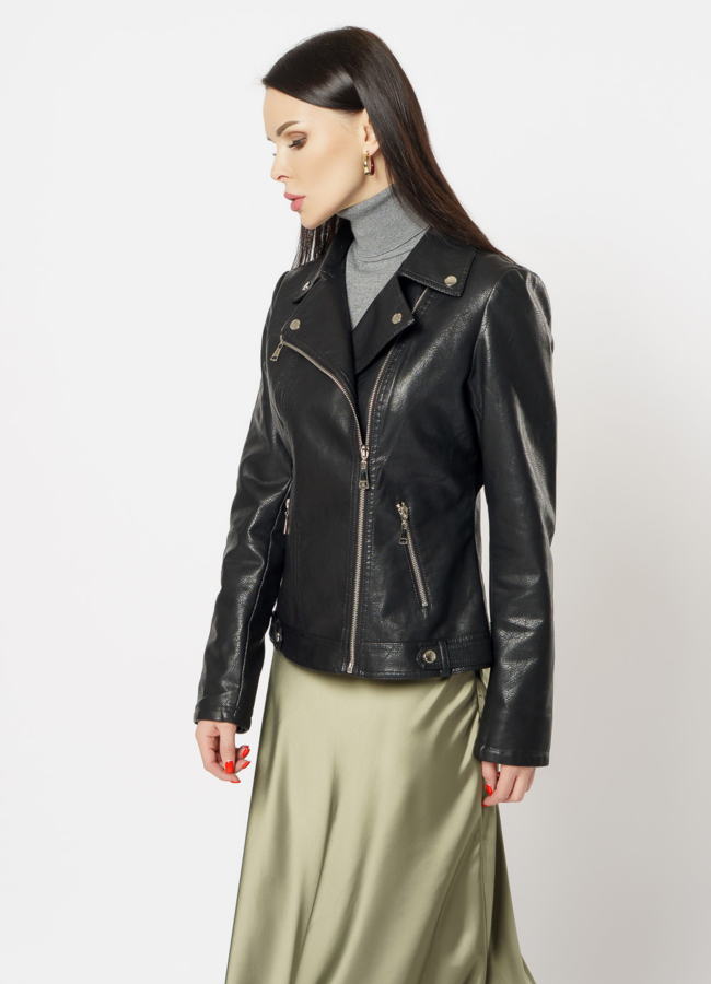 Куртка из эко кожи черного цвета модель № 22695 универмаг малина