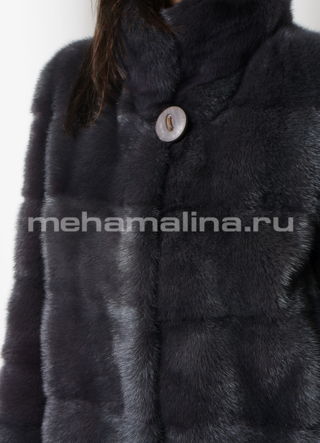 Норковая шуба поперечная в цвете графит, со стойкой модель № S-748 универмаг малина