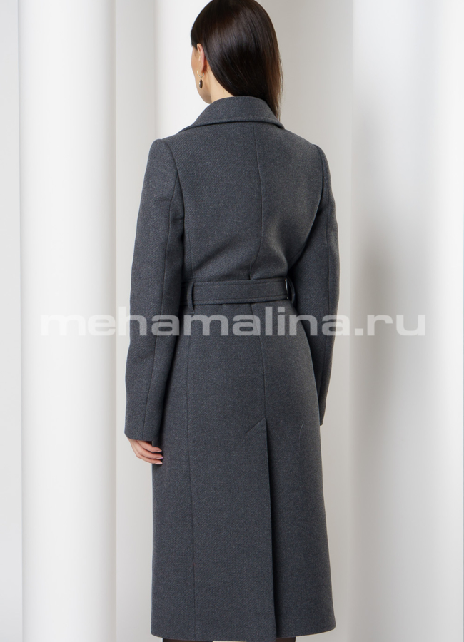 Серое пальто с английским воротником, на кнопках  модель № 2547 в кредит