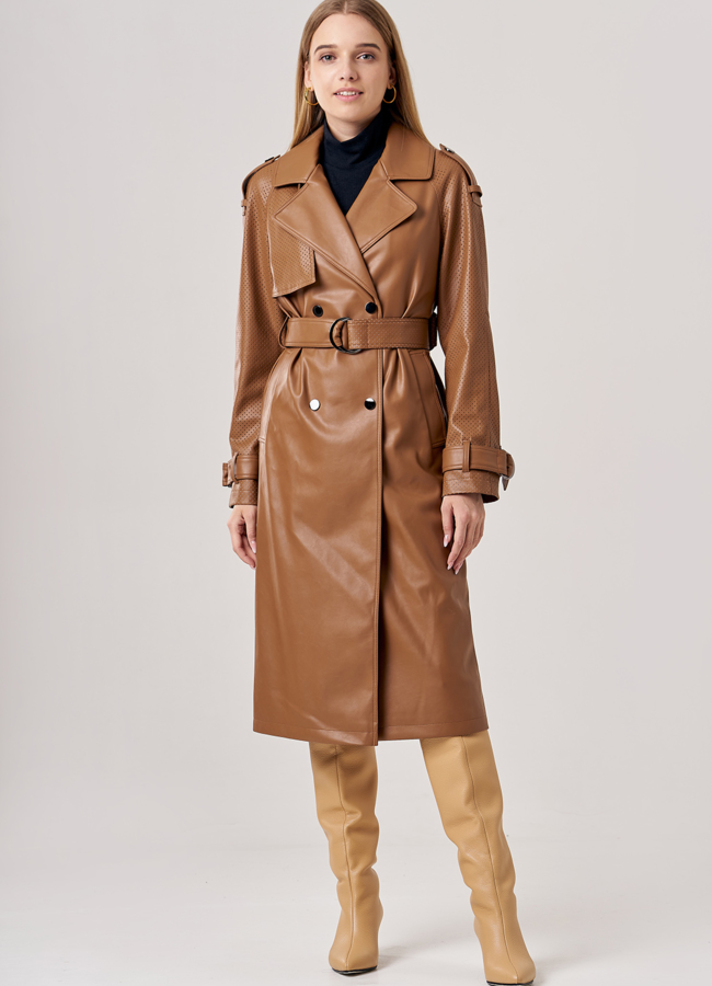 Коричневый тренч из искусственной кожи модель № 606 универмаг малина