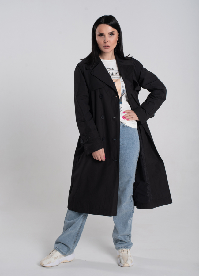 фото Плащ женский с английским воротником черного цвета  модель № 24546