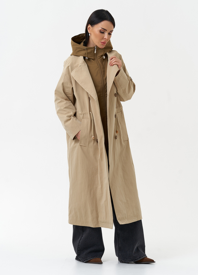 Длинный плащ парка с капюшоном модель № 30037 универмаг малина