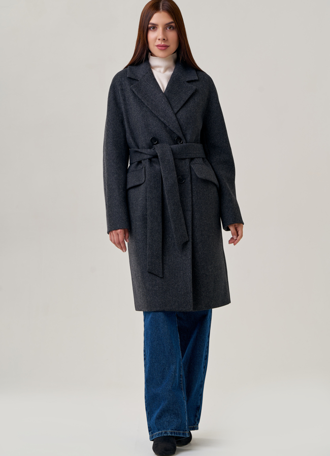 Женское пальто с английским воротником   модель № 23179 меха малина