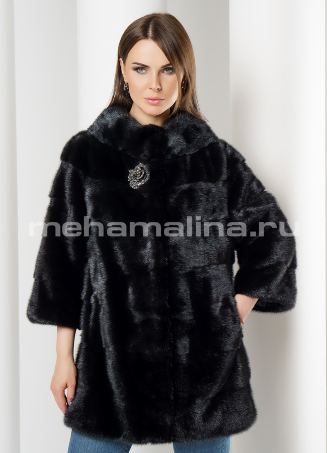 Черная норковая шуба модель № S-627 универмаг малина