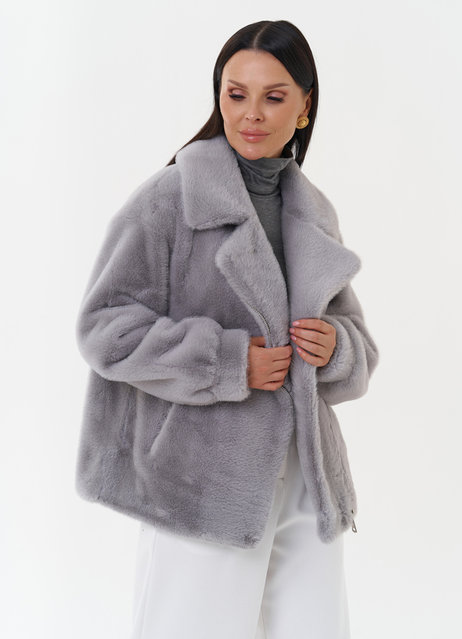 Укороченное пальто-косуха из эко меха модель № 27691 универмаг малина