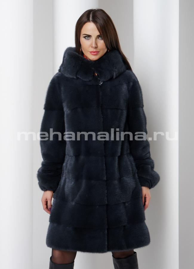 Шуба из скандинавской норки в цвете графит модель № S-506 меха малина