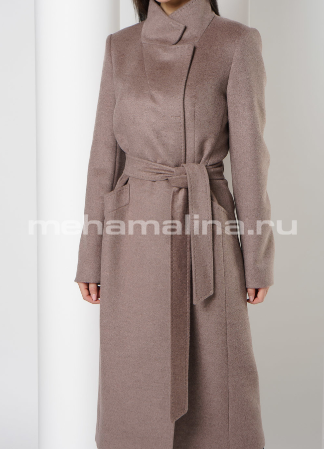 Пальто приталенное на кнопках, воротник стойка, цвет капучино модель № 2649ПД2913 универмаг малина