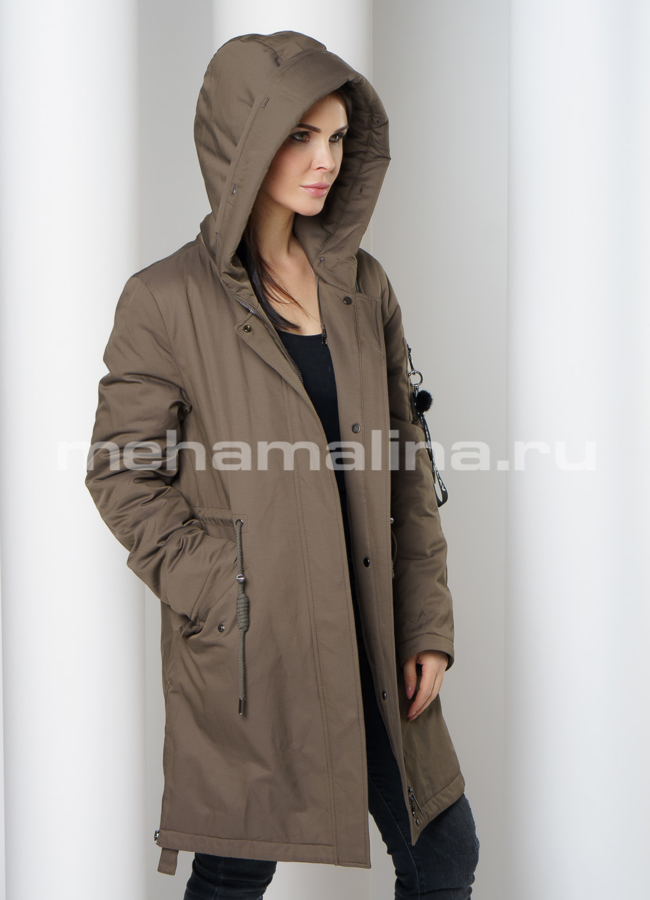 Парка на молнии с капюшоном с песцовой отделкой модель № 878 в рассрочку