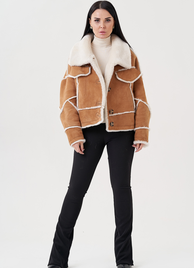 фото Женская дубленка с английским воротником  модель № 23906