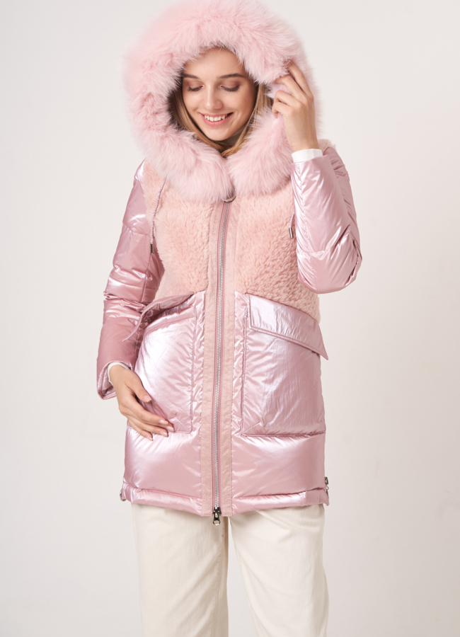 Комбинированный пуховик с шерстью модель № 91228 универмаг малина