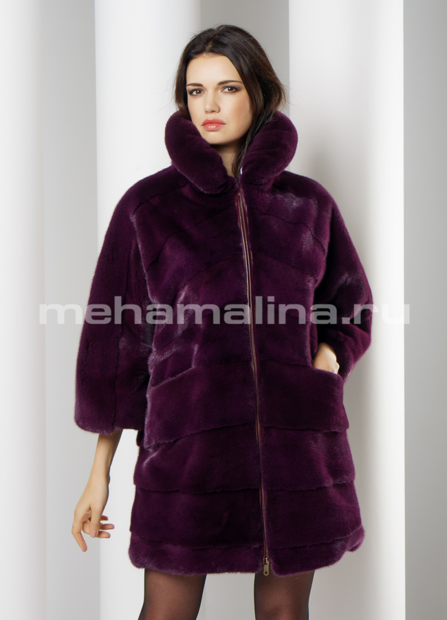 Норковая шуба модель № S-651 меха малина