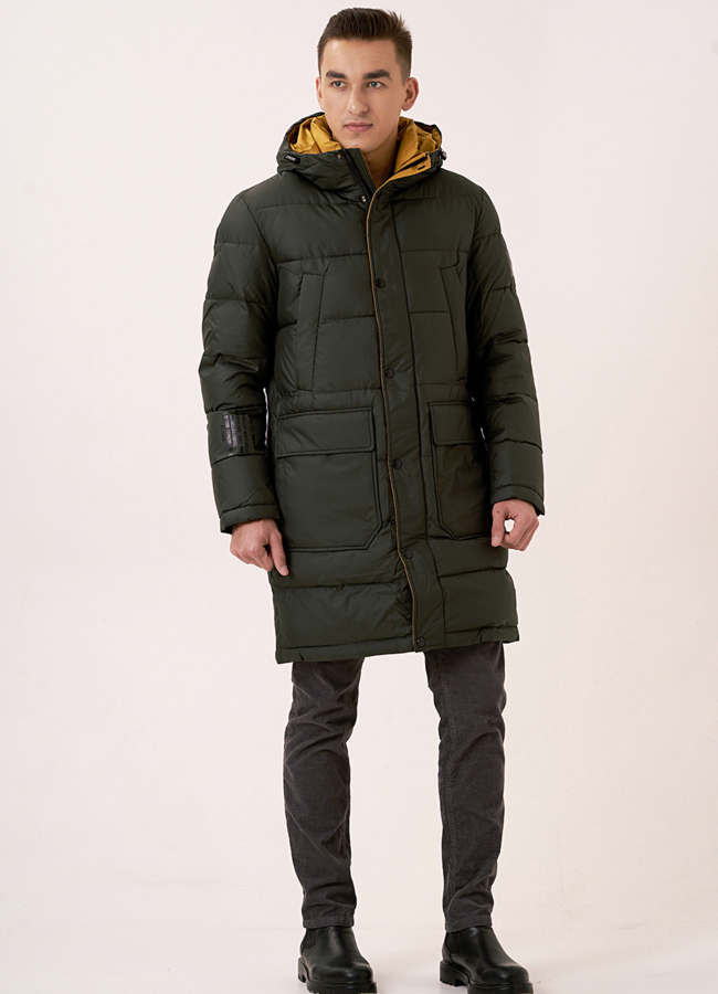 Удлиненный пуховик с капюшоном модель № 0992 универмаг малина