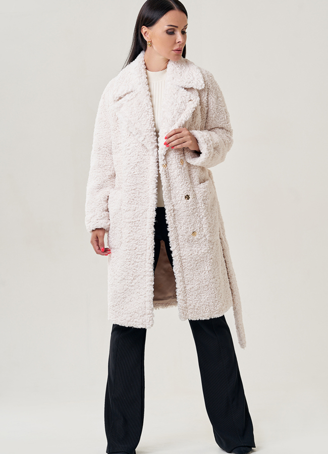 Пальто из эко меха с английским воротником  модель № 22955 универмаг малина