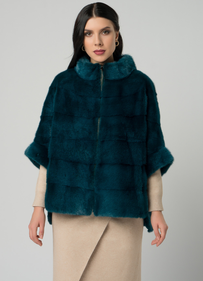 Короткая шуба на молнии зеленого цвета модель № 21647 универмаг малина