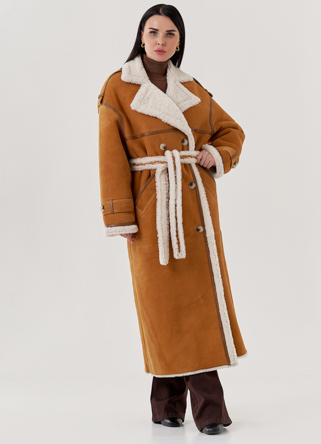 Женская дубленка с английским воротником  модель № 79589 в кредит