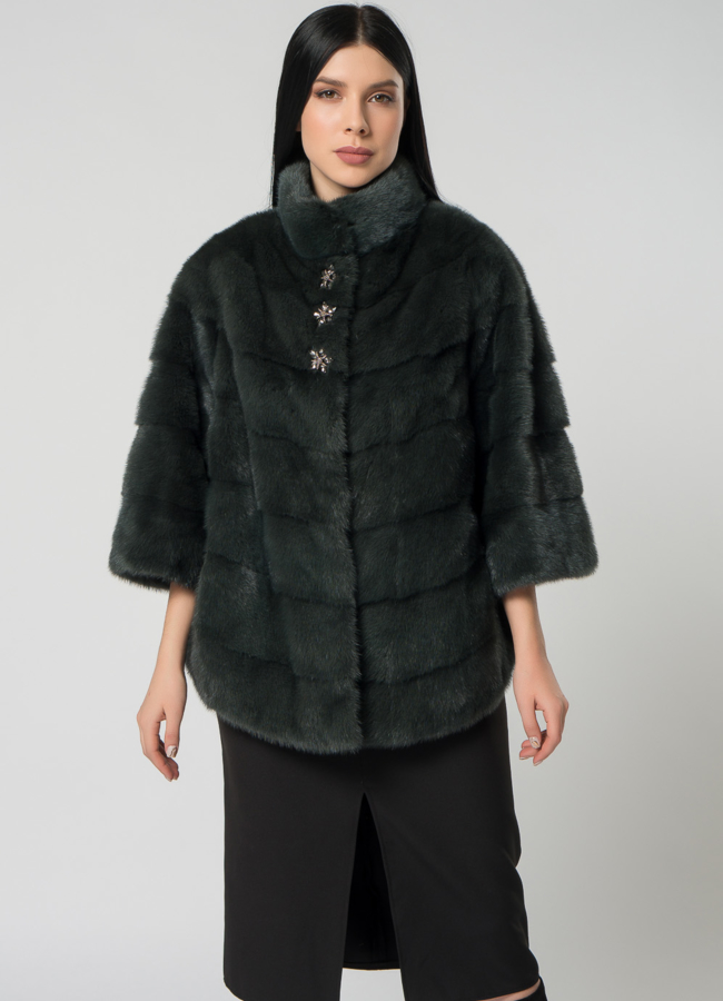 Короткая шуба из норки зеленого цвета модель № 1503 универмаг малина