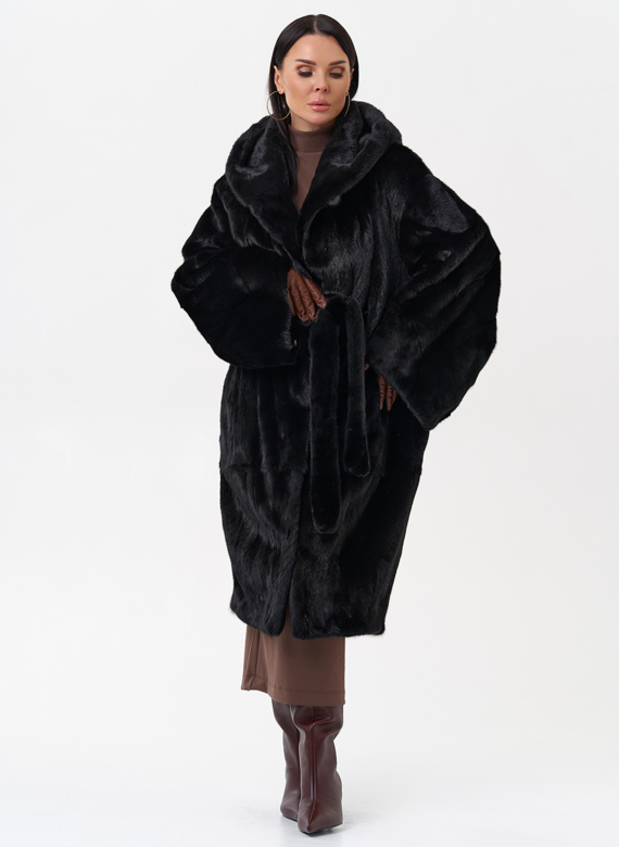 Норковая шуба с капюшоном 