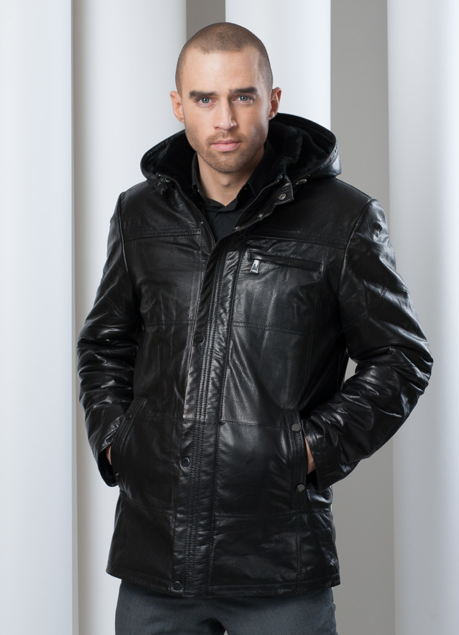 Дубленка на овчине с капюшоном модель № DM-58 в кредит