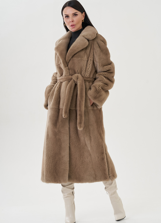 Длинная шуба из норки в цвете пастель модель № 24835 универмаг малина