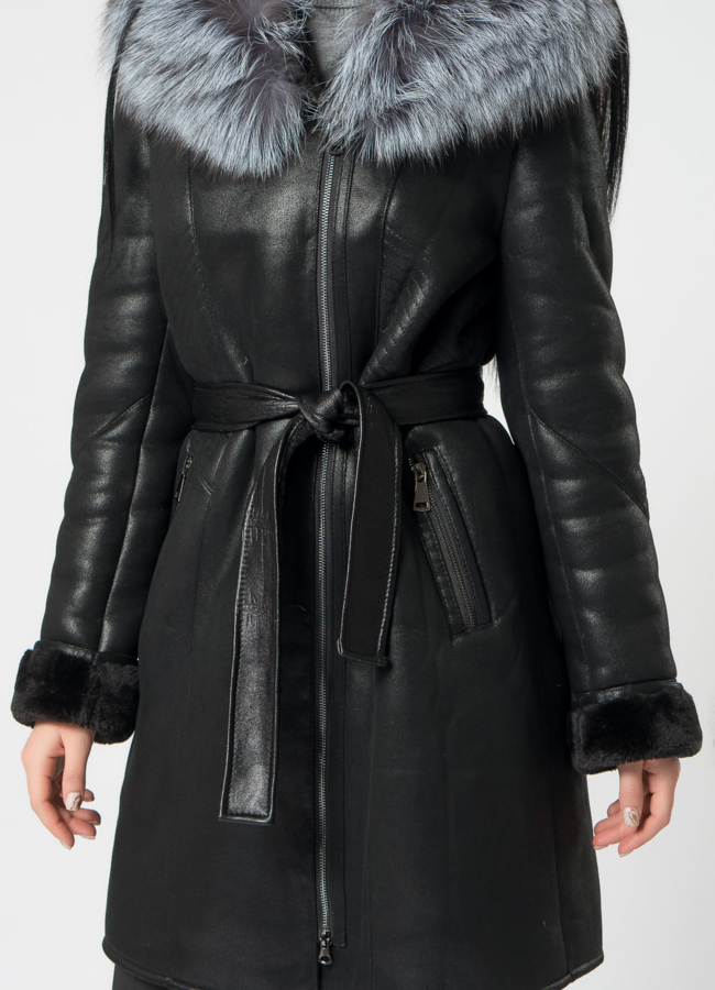 Дубленка из эко кожи черного цвета  модель № 22177 универмаг малина