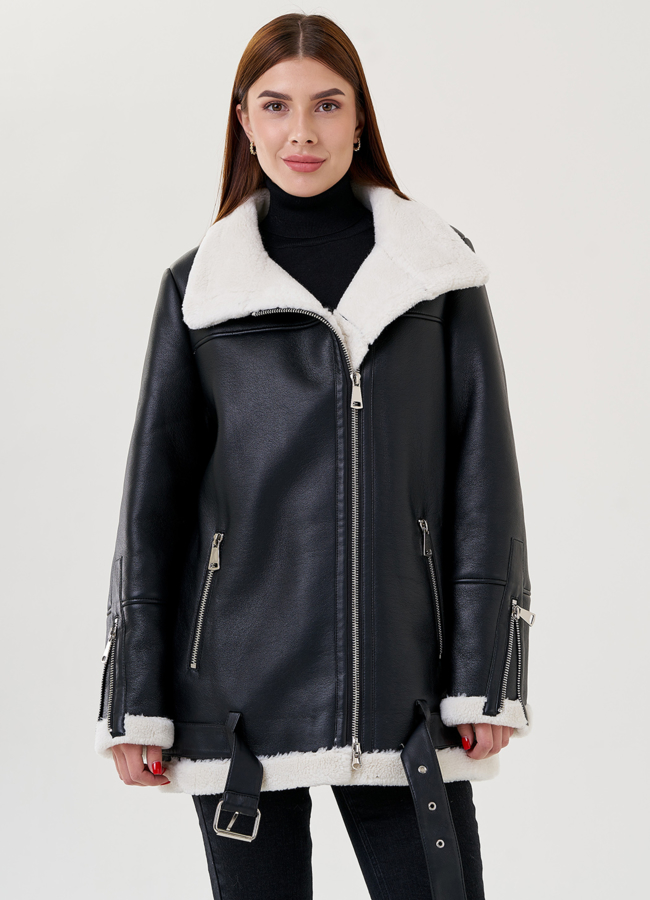 Женская дубленка - пилот из искусственного меха модель № 79307 универмаг малина