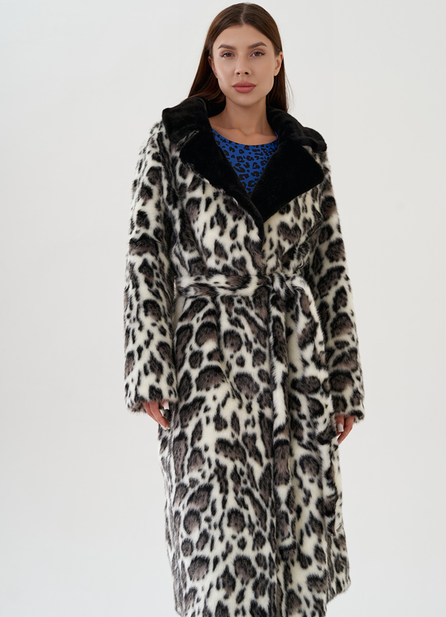 Пальто из эко меха с леопардовым принтом модель № 81308 меха малина