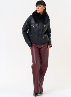 Женская утепленная куртка из эко кожи черного цвета Женская утепленная куртка из эко кожи черного цвета