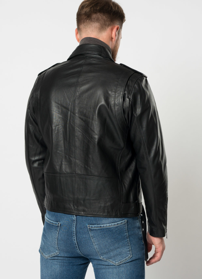 Мужская косуха из натуральной кожи в черном цвете модель № 21612 в рассрочку