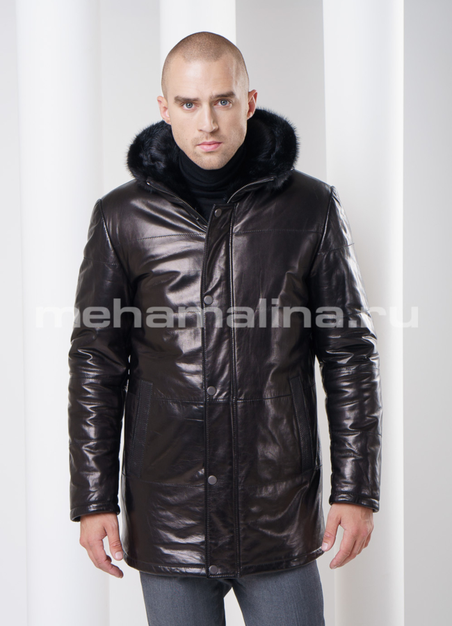 Дубленка мужская с капюшоном из норки модель № DM-71 в рассрочку