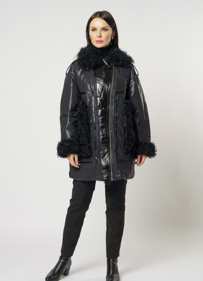 Двусторонний пуховик на молнии с английским воротником модель № 133 в рассрочку