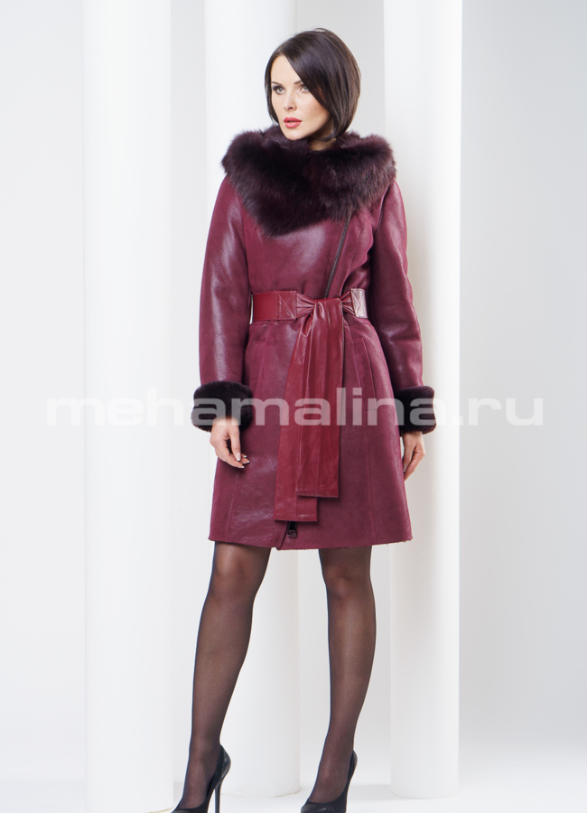 Дубленка на молнии, цвет бордо модель № D-128 в рассрочку