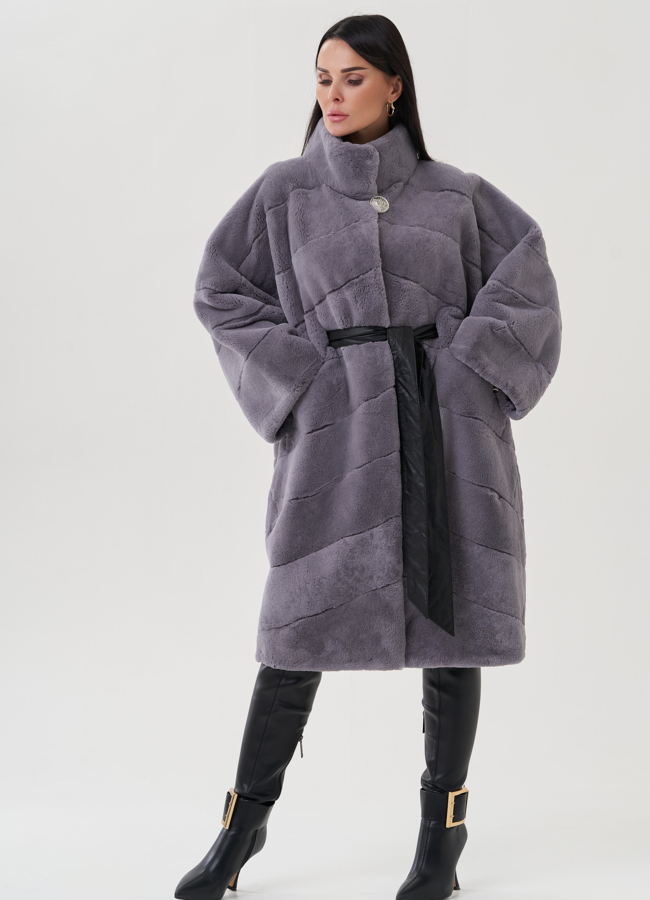 Шуба из меха кролика фиолетового цвета модель № 25044 универмаг малина