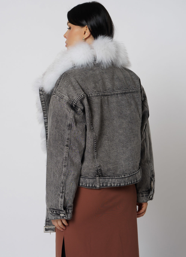 Утепленная джинсовая куртка серого цвета модель № 21704 в рассрочку