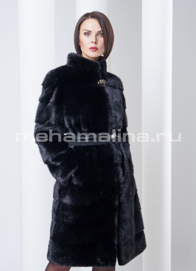 Шуба норковая поперечка 100 см, цвет черный модель № S-290 универмаг малина