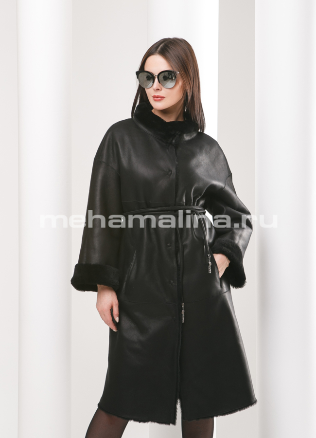 Дубленка  модель № D-170 меха малина