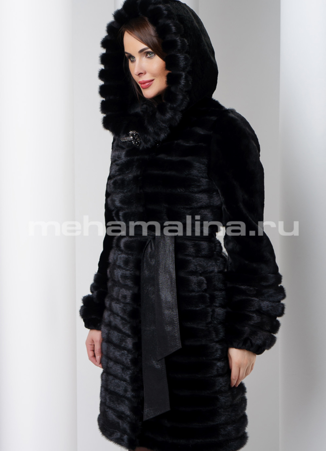 фото Норковая шуба с капюшоном модель № S-542
