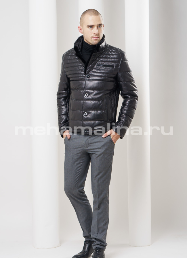 Кожаный пуховик модель № ПМ-58 в рассрочку