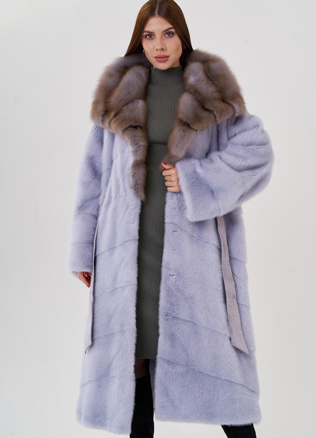 Норковая шуба с отделкой из куницы модель № 23083 универмаг малина
