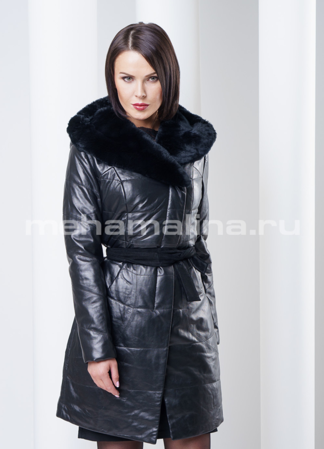 Кожаный плащ утепленный, капюшон rex модель № 20012 в рассрочку