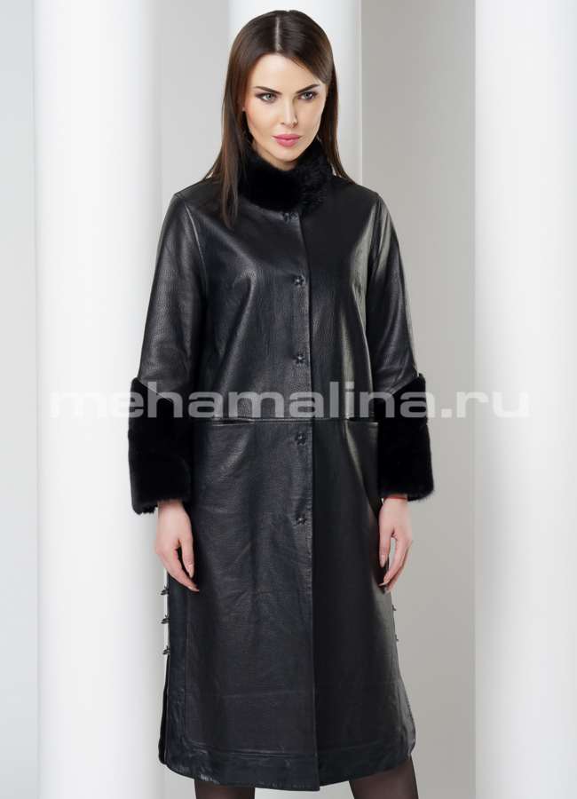 фото Плащ с отделкой из норки модель № K-434
