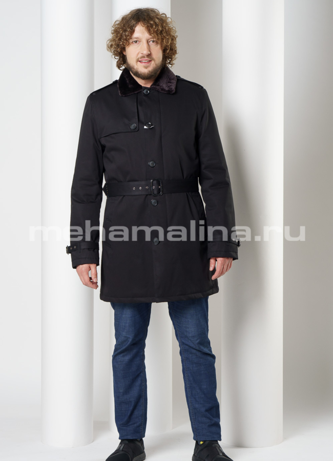 Удлиненная куртка черного цвета с поясом на пуговицах модель № DM-137 универмаг малина