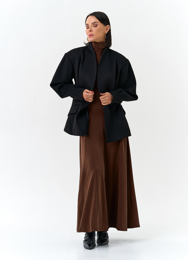 Женское укороченное пальто с акцентными рукавами модель № 32780 универмаг малина