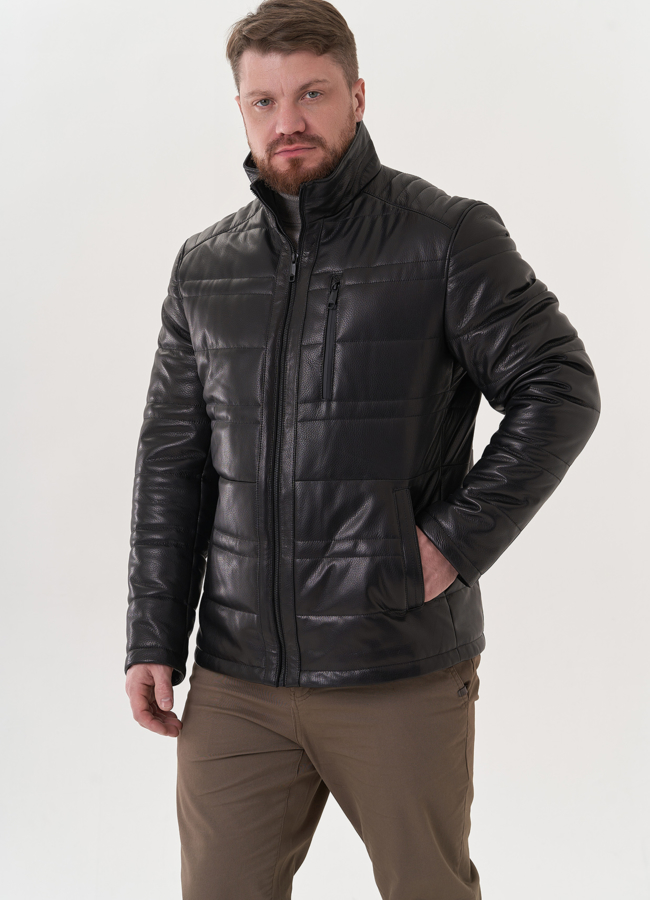Мужская утепленная куртка из натуральной кожи модель № 26836 в кредит