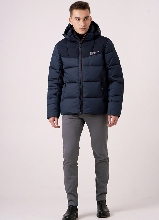 фото Куртка синего цвета на молнии с капюшоном модель № 925