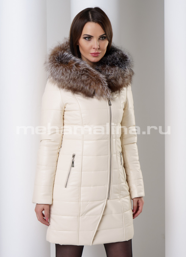 Светлый кожаный пуховик модель № 8779 универмаг малина